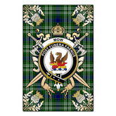 Mow Tartan Crest Black Garden Flag - Gold Thistle Style