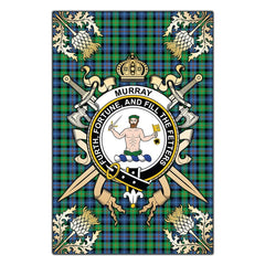 Murray of Atholl Ancient Tartan Crest Black Garden Flag - Gold Thistle Style