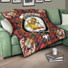 Nicolson Ancient Tartan Crest Premium Quilt - Gold Thistle Style