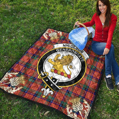 Nicolson Ancient Tartan Crest Premium Quilt - Gold Thistle Style