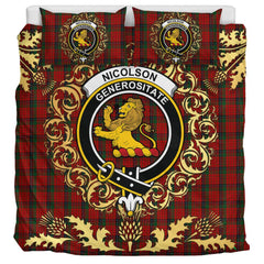 Nicolson (MacNicol) 02 Tartan Crest Bedding Set - Golden Thistle Style