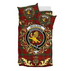 Nicolson (MacNicol) 03 Tartan Crest Bedding Set - Golden Thistle Style