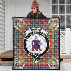 Ogilvie Tartan Crest Premium Quilt - Gold Thistle Style