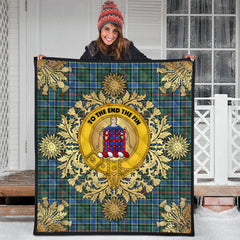 Ogilvie Hunting Ancient Tartan Crest Premium Quilt - Gold Thistle Style