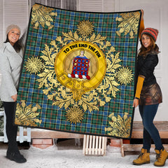 Ogilvie Hunting Ancient Tartan Crest Premium Quilt - Gold Thistle Style