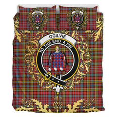 Ogilvie (Ogilvy) Paton Tartan Crest Bedding Set - Golden Thistle Style