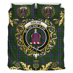 Ogilvie (Ogilvy) of Inverarity Ochterlonie Tartan Crest Bedding Set - Golden Thistle Style