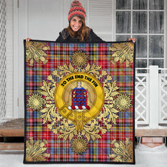 Ogilvie Of Airlie Ancient Tartan Crest Premium Quilt - Gold Thistle Style