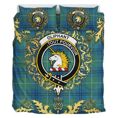 Oliphant Ancient Tartan Crest Bedding Set - Golden Thistle Style