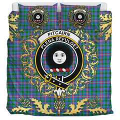 Pitcairn Hunting Tartan Crest Bedding Set - Golden Thistle Style