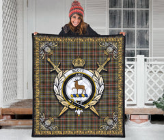 Scott Green Weathered Tartan Crest Premium Quilt - Celtic Thistle Style