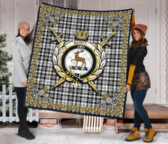 Scott Black & White Modern Tartan Crest Premium Quilt - Celtic Thistle Style