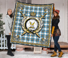 Stewart Muted Blue Tartan Crest Premium Quilt - Celtic Thistle Style