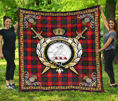 Roxburgh District Tartan Crest Premium Quilt - Celtic Thistle Style