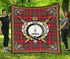 Shaw Red Modern Tartan Crest Premium Quilt - Celtic Thistle Style