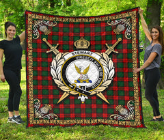 Stewart Atholl Modern Tartan Crest Premium Quilt - Celtic Thistle Style