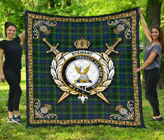 Stewart Hunting Modern Tartan Crest Premium Quilt - Celtic Thistle Style