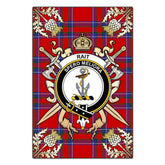 Rait Tartan Crest Black Garden Flag - Gold Thistle Style