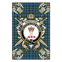 Robertson Hunting Ancient Tartan Crest Black Garden Flag - Gold Thistle Style