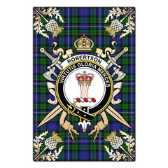 Robertson Hunting Modern Tartan Crest Black Garden Flag - Gold Thistle Style