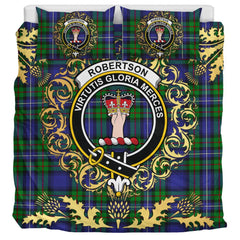 Robertson Hunting Modern Tartan Crest Bedding Set - Golden Thistle Style