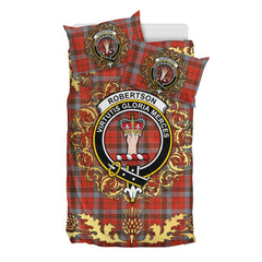 Robertson Weathered Tartan Crest Bedding Set - Golden Thistle Style