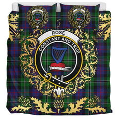 Rose Hunting Tartan Crest Bedding Set - Golden Thistle Style