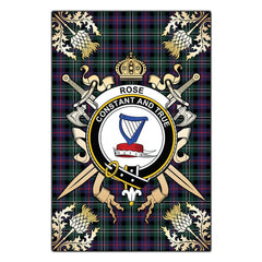 Rose Hunting Modern Tartan Crest Black Garden Flag - Gold Thistle Style