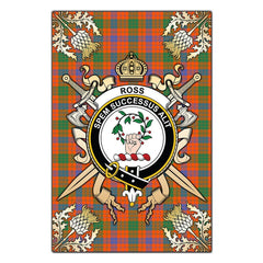 Ross Ancient Tartan Crest Black Garden Flag - Gold Thistle Style