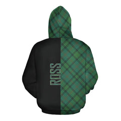 Ross Hunting Ancient Tartan Hoodie Half of Me - Cross Style