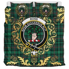 Ross Hunting Modern Tartan Crest Bedding Set - Golden Thistle Style