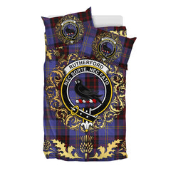 Rutherford Tartan Crest Bedding Set - Golden Thistle Style