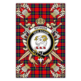 Ruthven Modern Tartan Crest Black Garden Flag - Gold Thistle Style