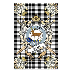 Scott Black White Modern Tartan Crest Black Garden Flag - Gold Thistle Style