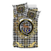 Scott Black White Modern Tartan Crest Bedding Set - Golden Thistle Style