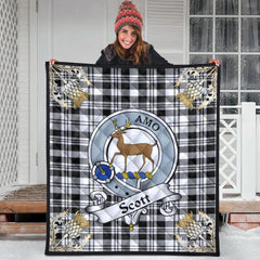 Scott Black White Modern Tartan Crest Premium Quilt - Gold Thistle Style