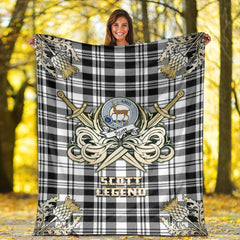 Scott Black White Modern Tartan Gold Courage Symbol Blanket