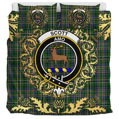 Scott Green 01 Tartan Crest Bedding Set - Golden Thistle Style