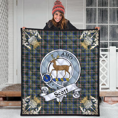 Scott Green Modern Tartan Crest Premium Quilt - Gold Thistle Style