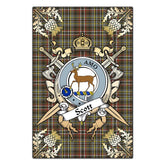 Scott Green Weathered Tartan Crest Black Garden Flag - Gold Thistle Style