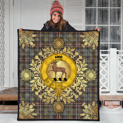 Scott Green Weathered Tartan Crest Premium Quilt - Gold Thistle Style