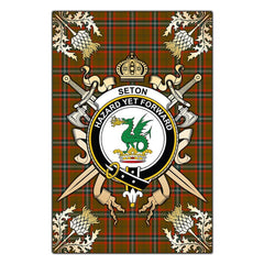 Seton Hunting Modern Tartan Crest Black Garden Flag - Gold Thistle Style