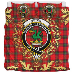 Seton Modern Tartan Crest Bedding Set - Golden Thistle Style
