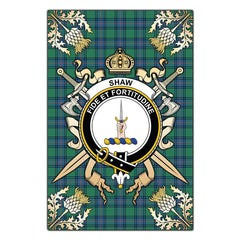 Shaw Ancient Tartan Crest Black Garden Flag - Gold Thistle Style