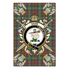 Shaw Green Modern Tartan Crest Black Garden Flag - Gold Thistle Style