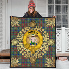 Shaw Green Modern Tartan Crest Premium Quilt - Gold Thistle Style