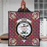 Shaw Red Modern Tartan Crest Premium Quilt - Gold Thistle Style