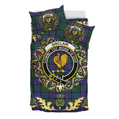Sinclair Hunting Modern Tartan Crest Bedding Set - Golden Thistle Style