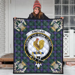 Sinclair Hunting Modern Tartan Crest Premium Quilt - Gold Thistle Style