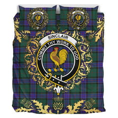 Sinclair Hunting Modern Tartan Crest Bedding Set - Golden Thistle Style